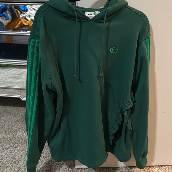 Adidas Originals Dark Green Ruffle Oversized Hoodie, Size S - Picture 1 of 8